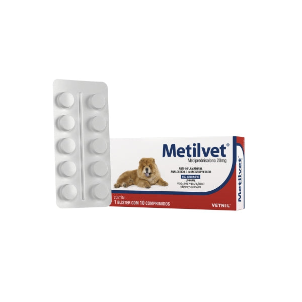 Metilvet 20mg c/ 10 Comprimidos | Anti-inflamatório e Analgésico para Cães e Gatos | Vetnil