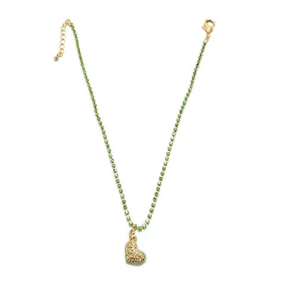 Corrente Strass Verde Pingente Coração Para Pet Pelle Pet