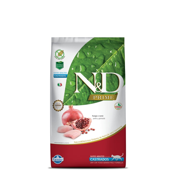 Ração N&D Prime Feline Castr Frango/Romã 7,5kg | Ração para Gatos Castrados | Farmina