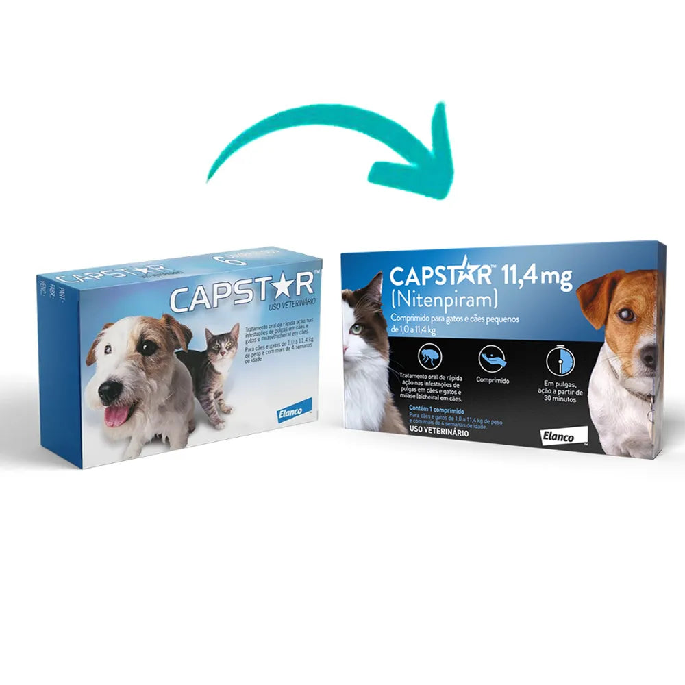 Capstar Antipulga 11,4mg para Cães e Gatos de até 11,4 kg C/6 Uni | Elanco