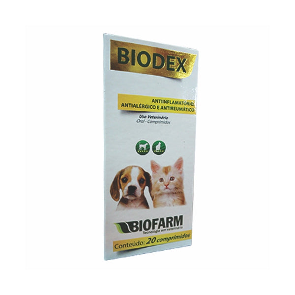 Biodex c/ 20 Comprimidos | Anti-Inflamatório, Antialérgico e Antirreumático para Cães e Gatos | Biofarm