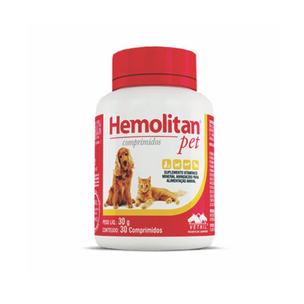 Suplemento Vitamínico Hemolitan Pet 30 Comprimidos para Cães e Gatos | Vetnil