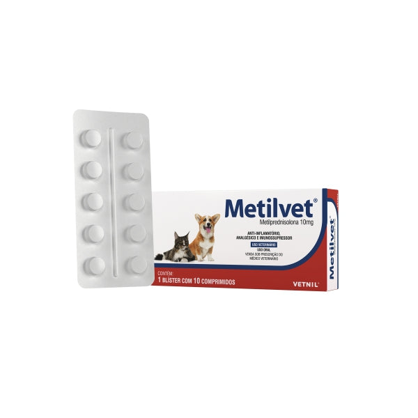 Metilvet 10mg c/ 10 Comprimidos | Anti-inflamatório e Analgésico para Cães e Gatos | Vetnil