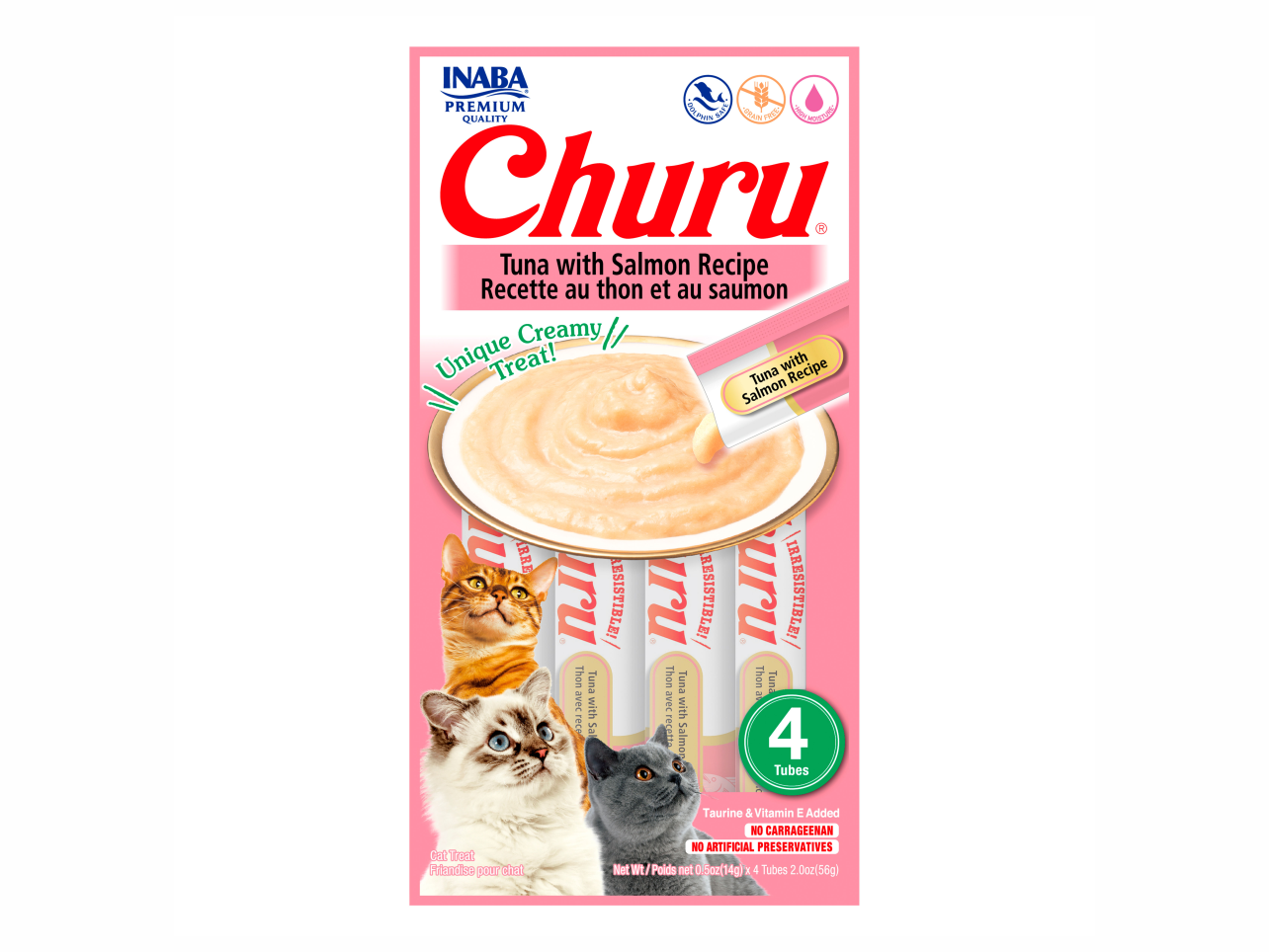 Churu Tuna & Salmon Cat Treats with 4 Tubes | High Moisture Japanese Treats