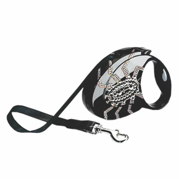 Guia Retrátil Spider com Cristais Swarovski Preto P | Flexi Glam