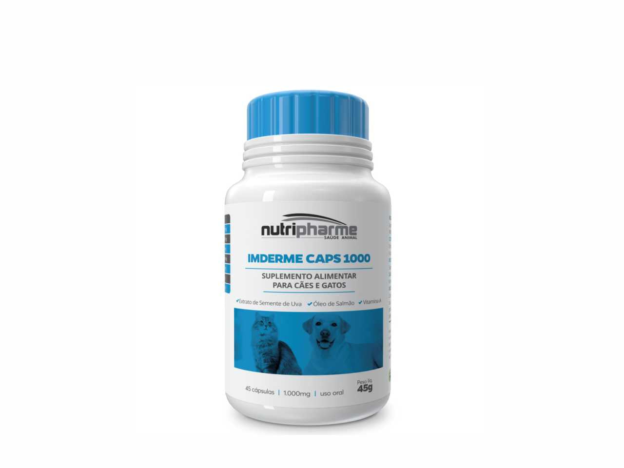 Imderme Caps 1000 45 Comprimidos Suplemento Alimentar Cães e Gatos | Nutripharme