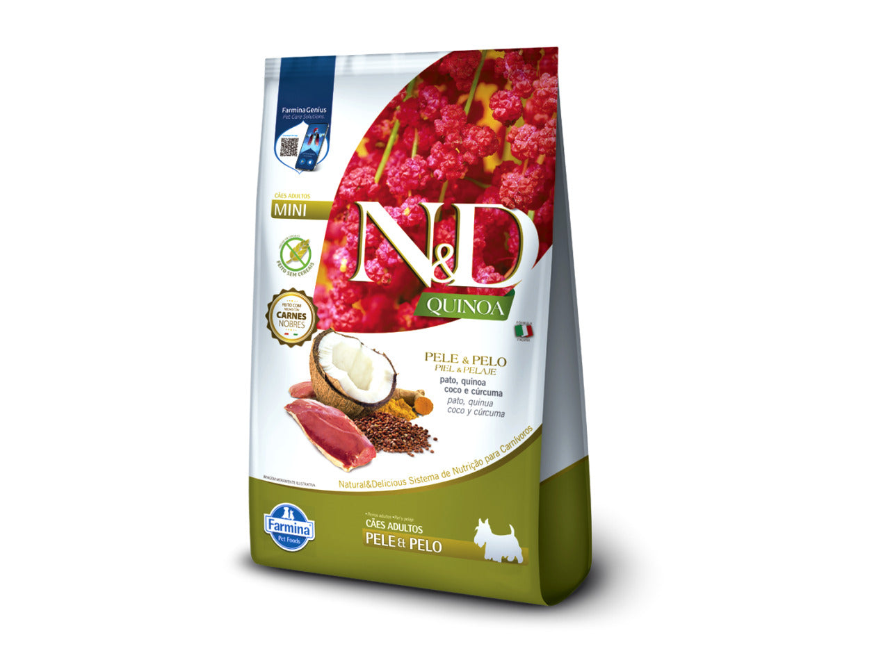 Ração ND Quinoa AD Mini Pele & Pelo Pato 2,5kg para Cães | Peixe, Coco e Cúrcuma | Farmina