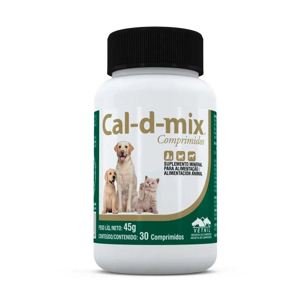 Cal-d-mix c/ 30 Comprimidos | Cálcio Oral para Cães, Gatos e Mustelídeos | Vetnil