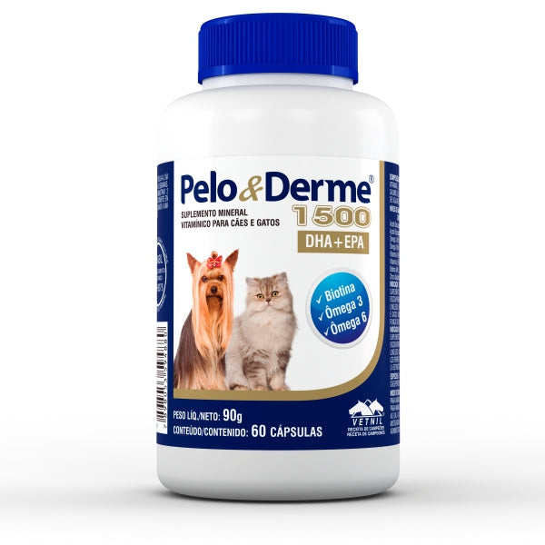 Suplemento Pelo & Derme 1500mg para Cães e Gatos 60 Cápsulas | Vetnil