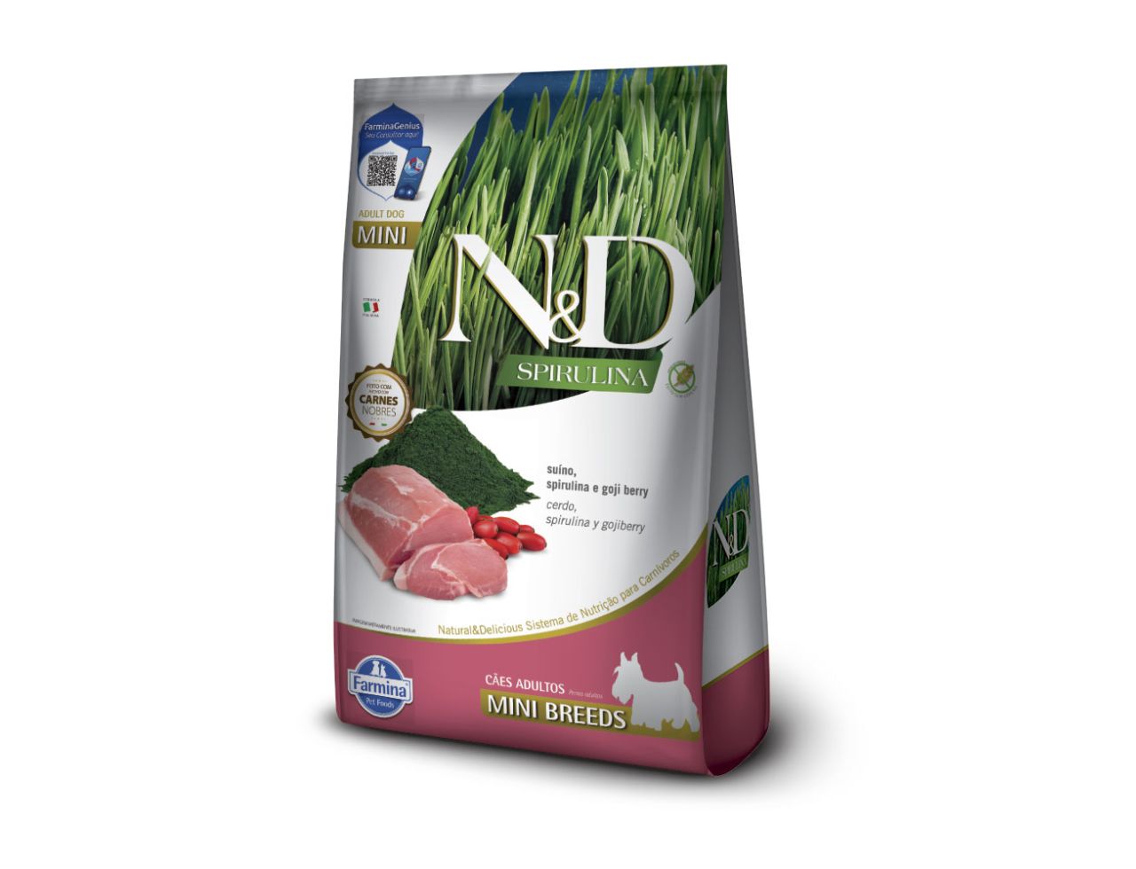 Ração N&D Spirulina Cães Adultos Mini Suíno 2kg | Rico em Proteínas e Antioxidantes | Farmina