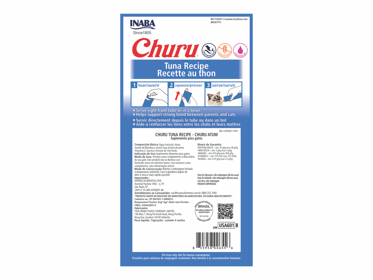 Churu Sabor Atum com 4 Sachês 14g | Petisco Cremoso para Gatos | Inaba