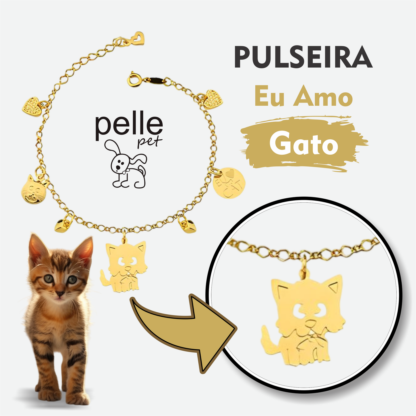 Pulseira Gato Eu Amo Gato Para Pet Pelle Pet