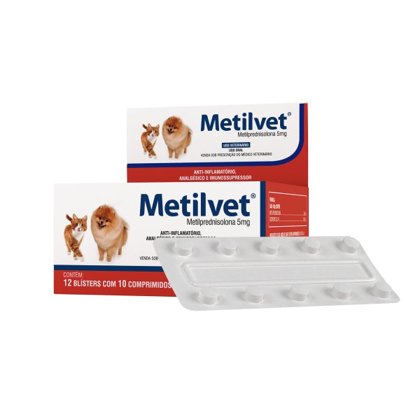 Metilvet 5mg c/ 120 Comprimidos | Anti-inflamatório e Analgésico para Cães e Gatos | Vetnil