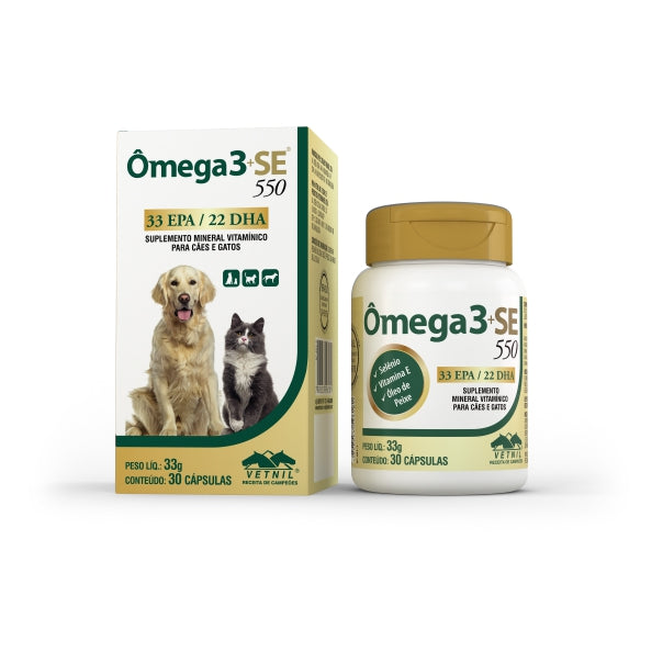 Suplemento Vitamínico Ômega 3+SE 550 para Cães e Gatos 30 cápsulas 33g | Vetnil