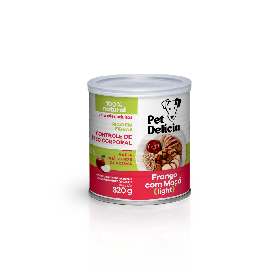 Alimentação Natural Frango Maçã Light 320g para Controle de Peso | Pet Delícia Cão