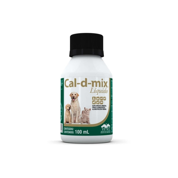 Cal-d-mix Líquido 100ml | Cálcio Oral para Cães, Gatos e Mustelídeos | Vetnil