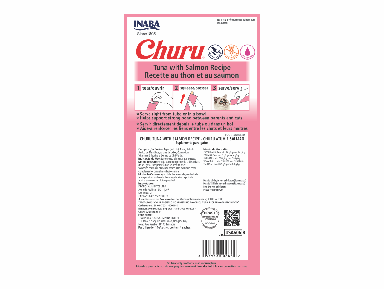 Churu Tuna & Salmon Cat Treats with 4 Tubes | High Moisture Japanese Treats
