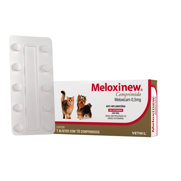 Meloxinew 0,5mg c/ 10 Comprimidos | Anti-inflamatório para Cães e Gatos | Vetnil