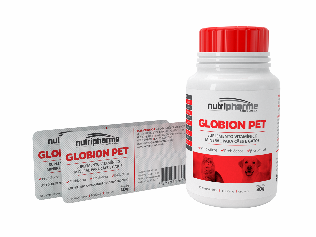 Globion Pet 30 Comprimidos Suplemento Vitamínico Mineral Cães e Gatos | Nutripharme