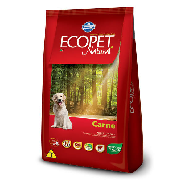 Ração ECOPET Natural Carne 15KG | Alimento para Cães Adultos com Prebióticos | Farmina
