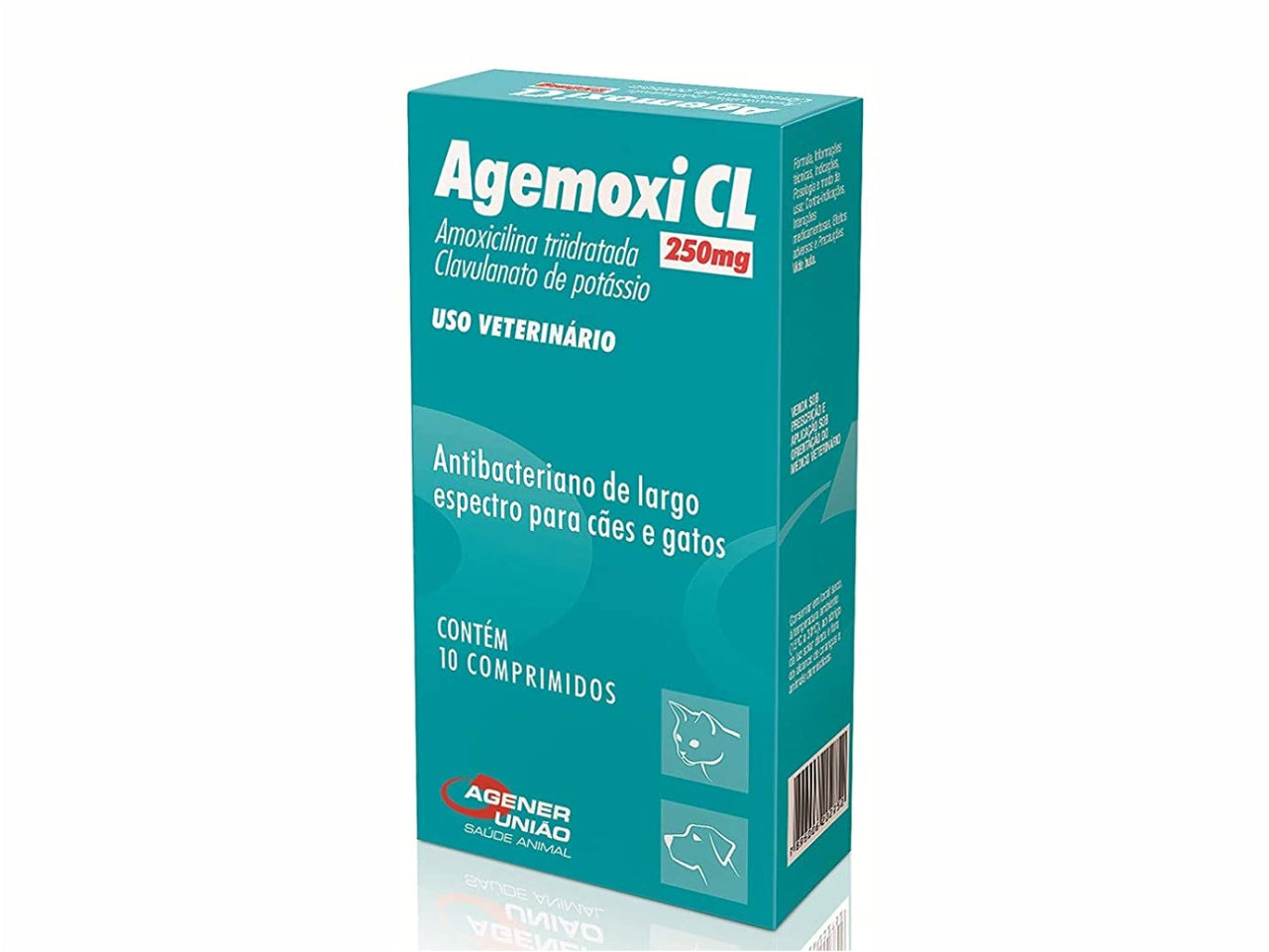 Agemoxi CL 250mg c/ 10 Comprimidos | Antibacteriano para Cães e Gatos | Agener União