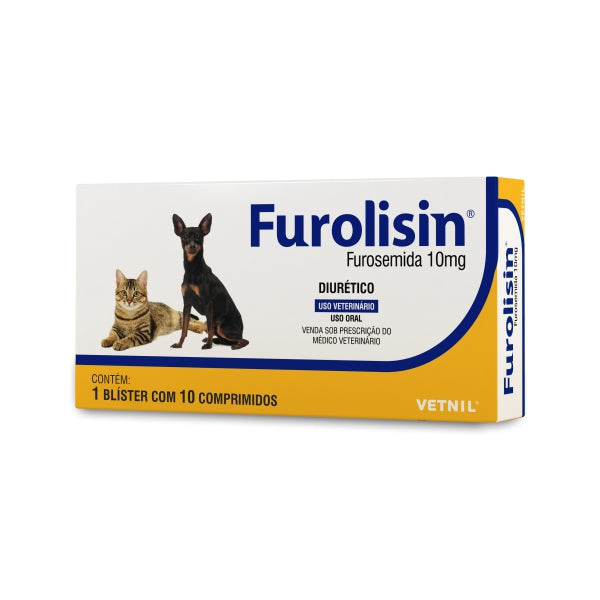 Diurético Furolisin 10mg Para Cachorros E Gatos Com 10 Comprimidos | Vetnil
