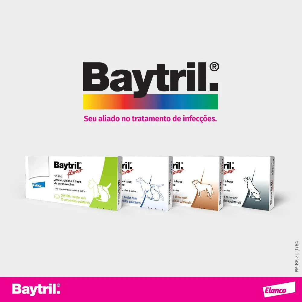 Baytril Flavour 15mg Antimicrobiano 10 comp | Elanco