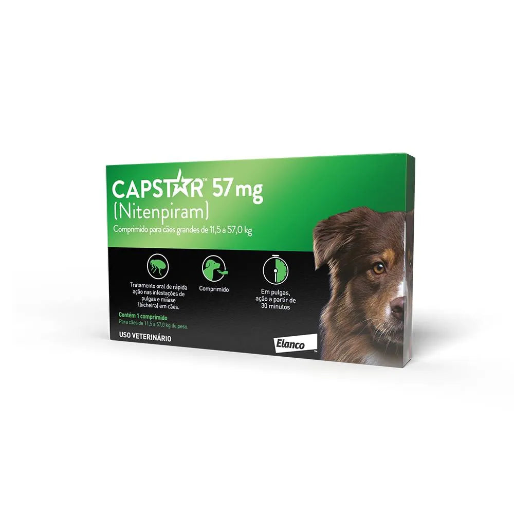 Capstar 57mg Antipulgas para Cães de 11,4 a 57kg C/1 uni | Elanco