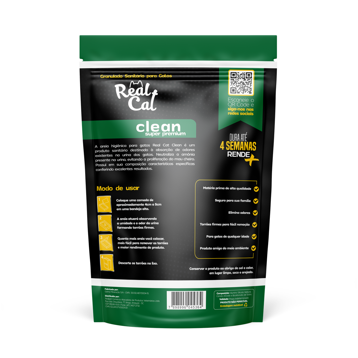 Granulado Sanitário Clean Super Premium c/ Carvão Ativado e Bicarbonato de Sódio | Real Cat