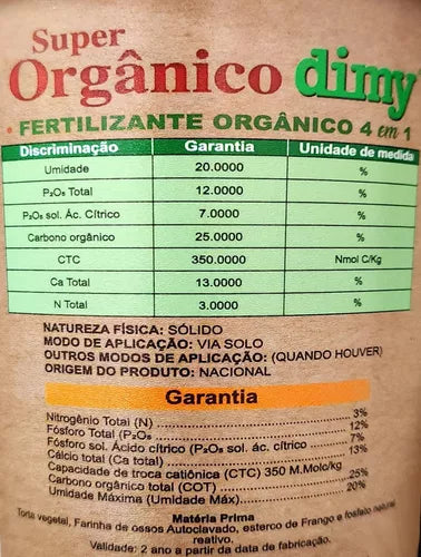Fertilizante Super Orgânico 4 Em 1 Cx 1kg | Dimy