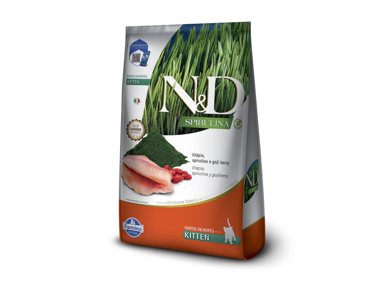 Ração N&D Spirulina Feline Kitten Tilápia 1,5kg | Alta Proteína e Livre de Transgênicos | Farmina