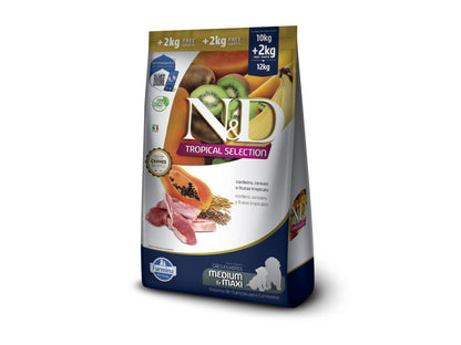 Ração N&D Tropical Selection para Cães Filhotes Médio/Grande 12Kg | Cordeiro, Cereais e Frutas Tropicais | Farmina