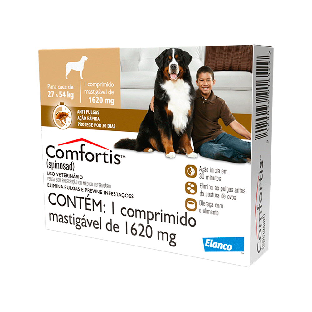 Antipulgas Comfortis 1620 mg Cães de 27 a 54kg 3 comprimido | Elanco