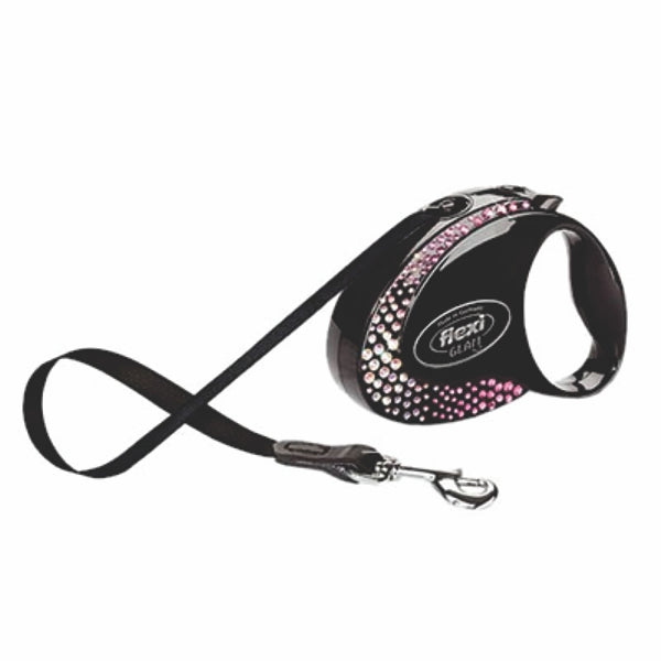 Guia Retrátil Composition Cristais Swarovski Preto P | Flexi Glam