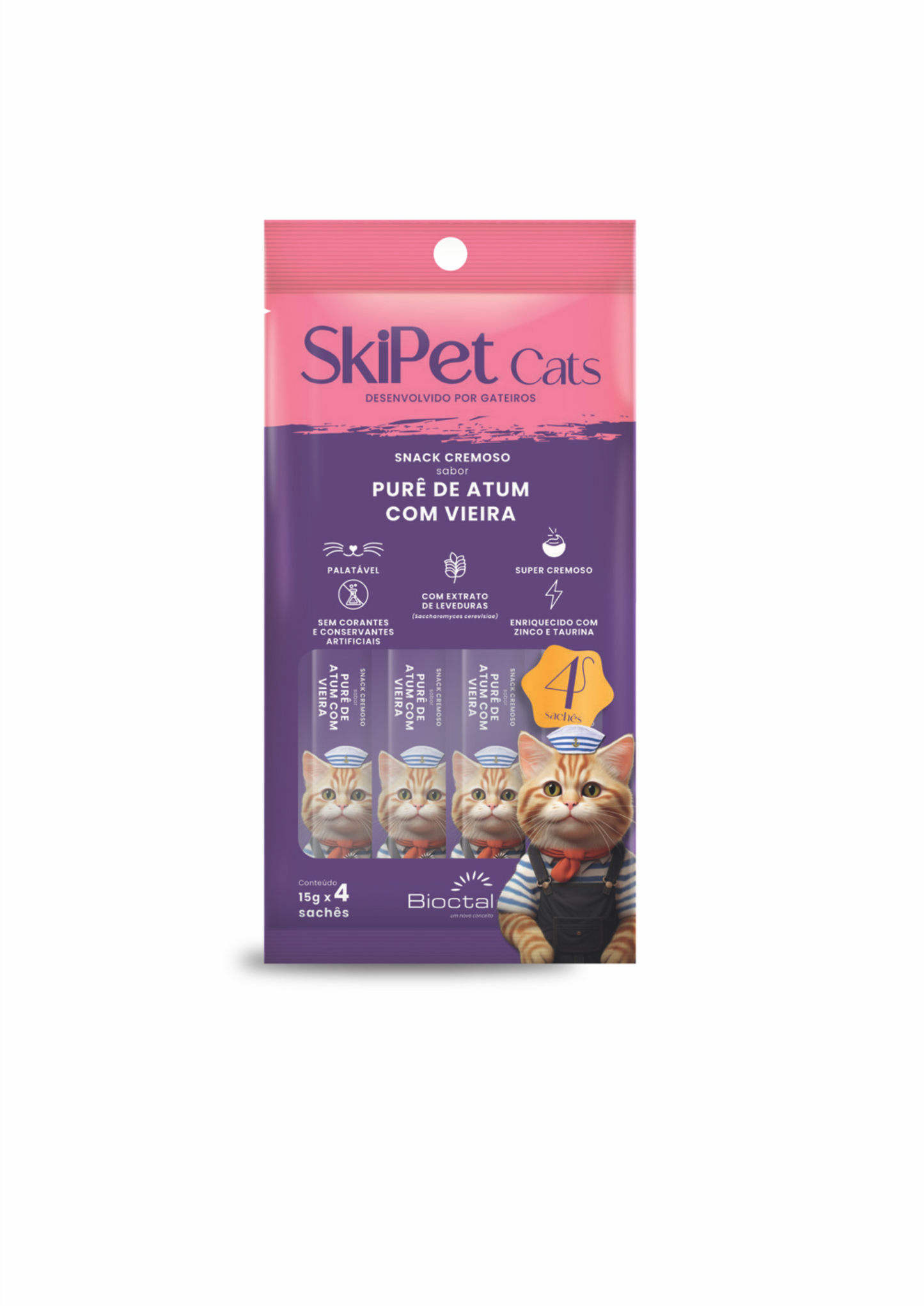 Snack Cremoso Skipet Cats Atum Com Viera Emb. 4unX15g