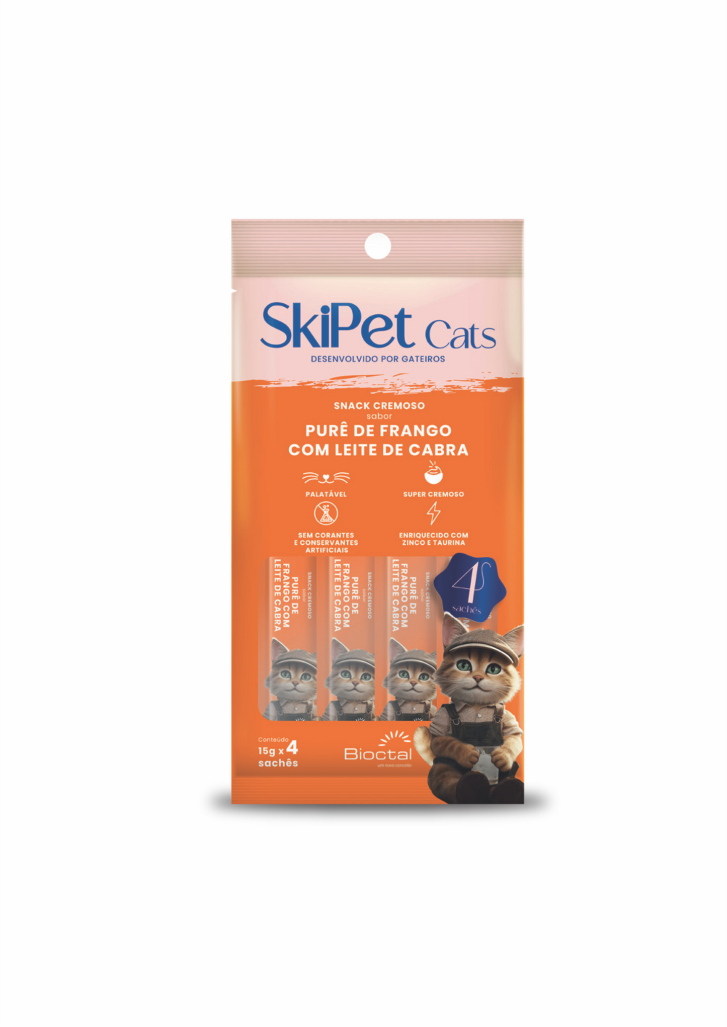 Snack Cremoso Skipet Cats Frango C/ Leite De Cabra Emb 4X15g