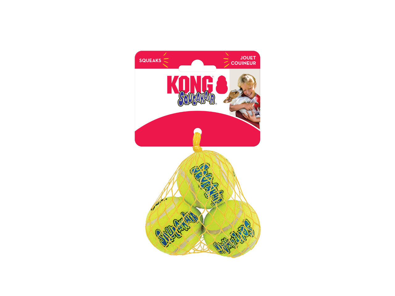 Bola de Tênis KONG SqueakAir para Cães – Kit com 3 Unidades | Com Apito, Resistente e Divertida