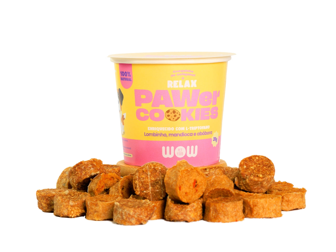 Petisco Natural PAWer Cookies RELAX de lombinho, mandioca e abóbora 35g | WOW Pet Food