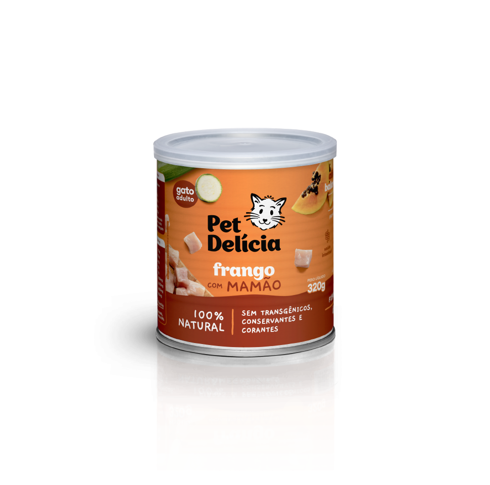 Ração Úmida Pet Delícia Frango com Mamão 320g para Gatos | Alimentação Natural