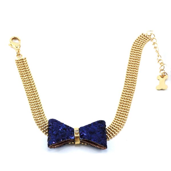 Corrente de Bolinha Com Laço de Glitter Azul Para Pet Pelle Pet