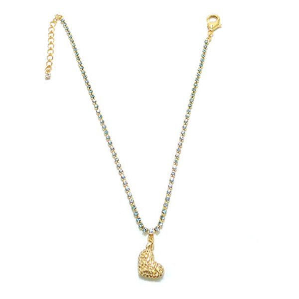 Corrente Strass Azul Pingente Coração Para Pet Pelle Pet