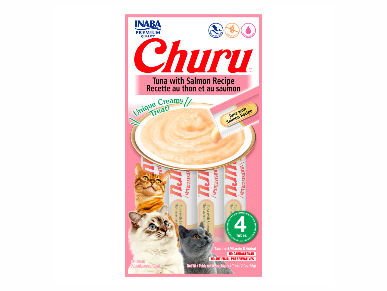 Churu Sabor Atum e Salmão com 4 Sachês 14g | Petisco Cremoso para Gatos | Inaba