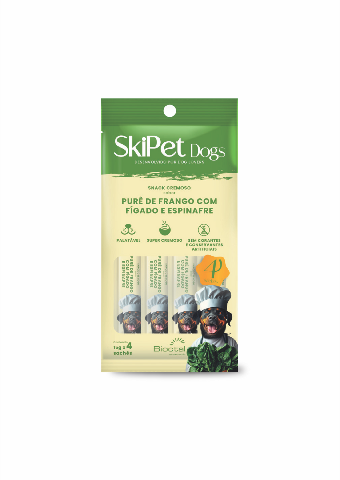 Snack Cremoso Skipet Dogs Frango C/ Fígado E Espinafre 4X15g