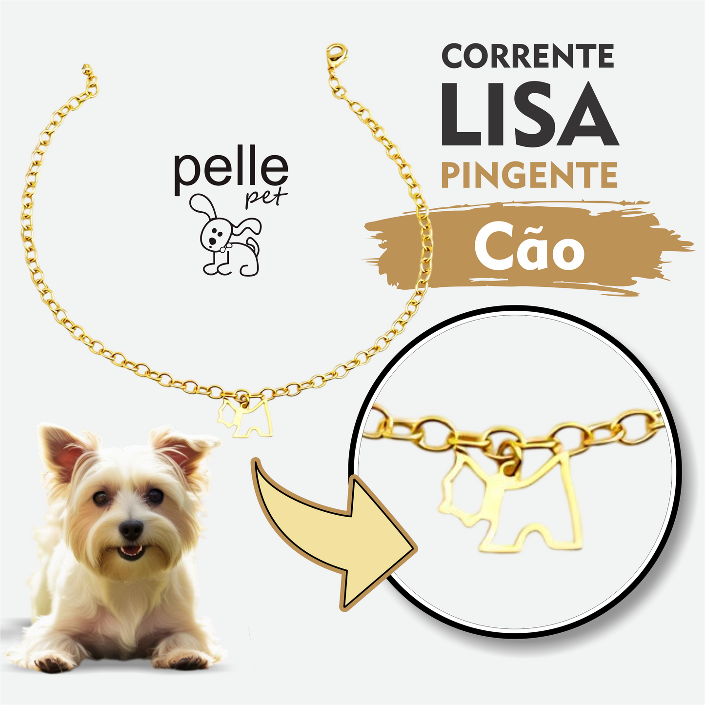 Corrente Lisa Com Pingente De Cão Pelle Pet