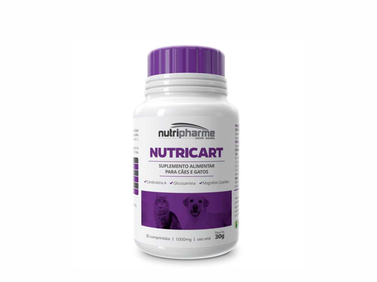 Nutricart 1000 30 Comprimidos | Suplemento com Sulfato de Condroitina e Glicosamina | Cães e Gatos