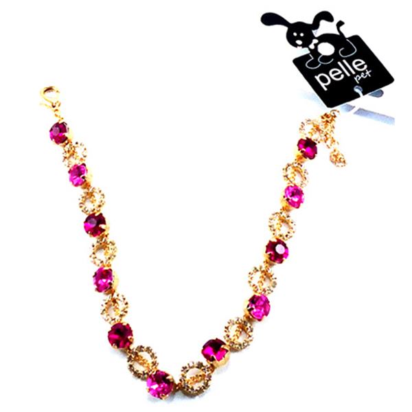 Corrente Strass Cristal Rose Pink M Para Pet Pelle Pet