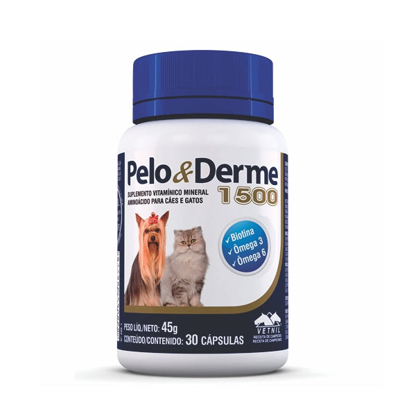 Suplemento Pelo & Derme 1500mg para Cães e Gatos 30 Cápsulas | Vetnil
