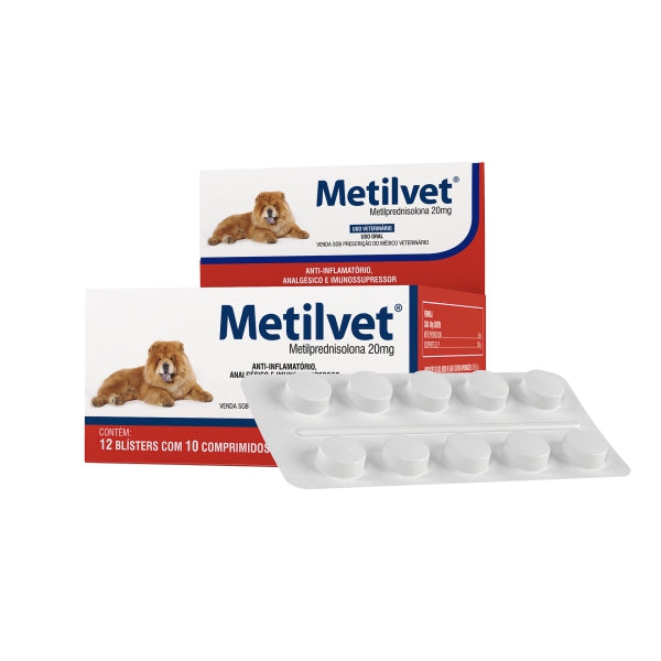 Metilvet 20mg c/ 120 Comprimidos | Anti-inflamatório e Analgésico para Cães e Gatos | Vetnil
