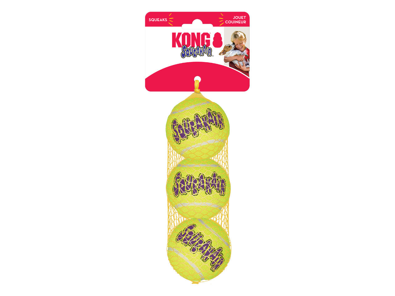Bola de Tênis KONG SqueakAir para Cães – Kit com 3 Unidades | Com Apito, Resistente e Divertida