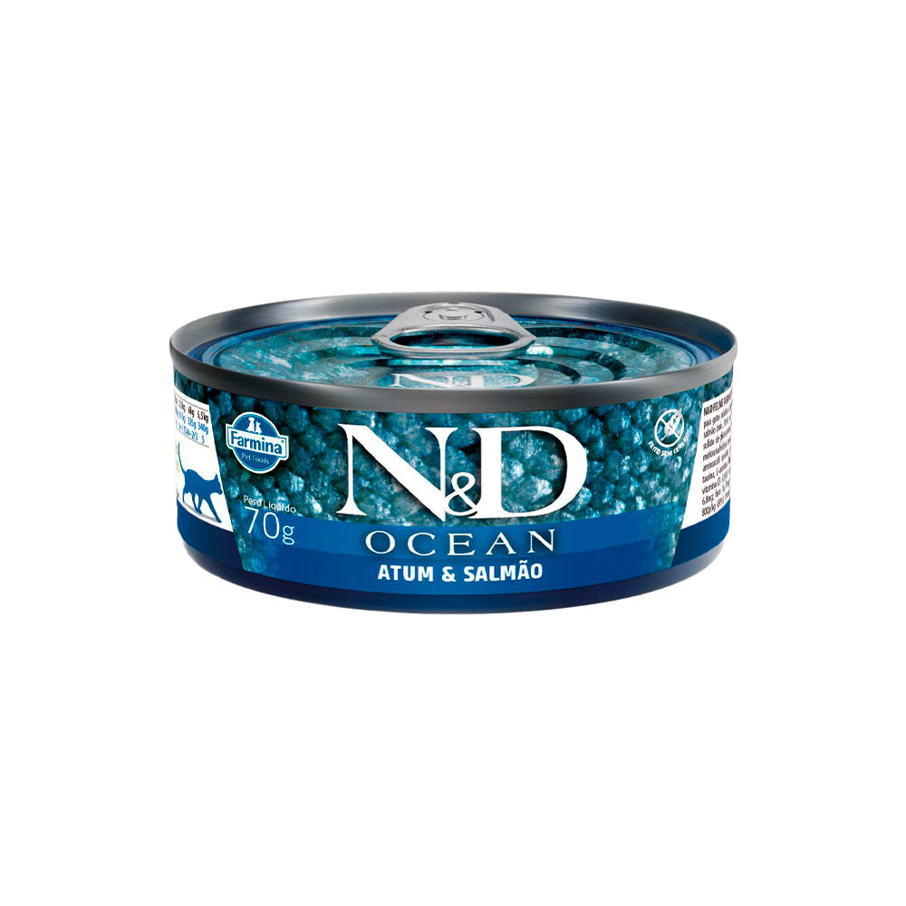 Ração Úmida N&D Ocean Atum e Salmão para Gatos – Lata 70g | Natural e Nutritiva